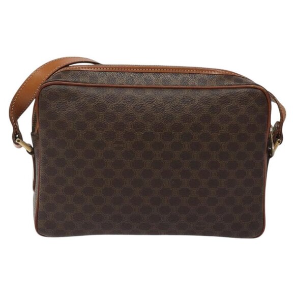 CELINE Macadam Canvas Shoulder Bag PVC Leather Brown Gold Auth - Picture 3 of 16